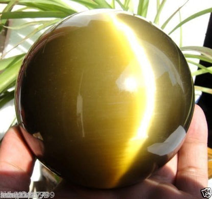 80MM + STAND Beautiful ASIAN QUARTZ TIGER EYE CRYSTAL HEALING BALL SPHERE #@
