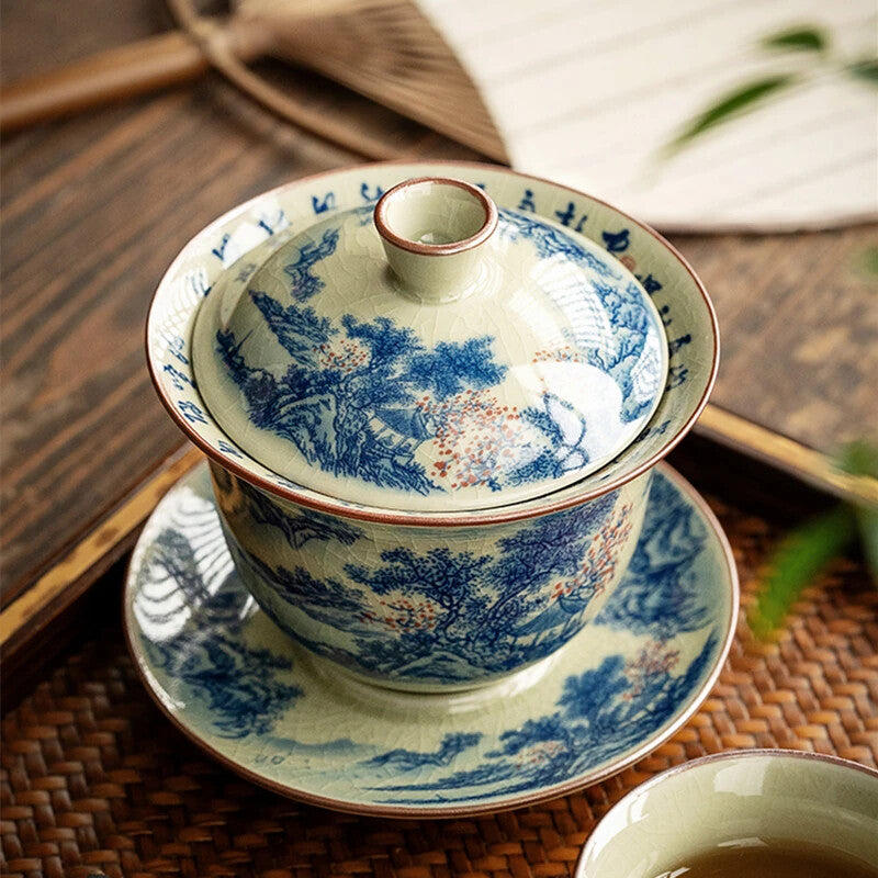 Landscape Ceramic Opening Gaiwan for Tea Tureen Teaware Cup Chinese Tea Bowls