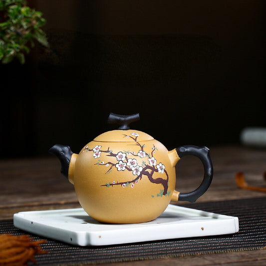 China Yixing Zisha Pottery Duan Clay Handmade 300cc Plum Blossom Teapot