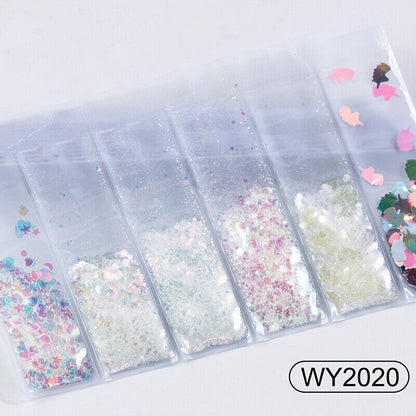 6 grids/bag Nail Art Sequins Colorful Nail Polish Flakes Foils For ManicurSE