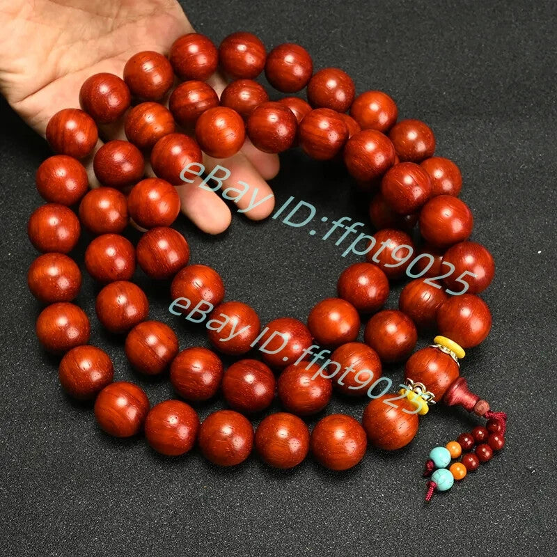 20mm*59 Natural Red Pear Wood Beads Necklace Meditation Buddha Prayer Beads