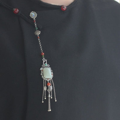 Vintage Ethnic Silver-Plated Enamel Pendant, Cheongsam Hanfu Accessory