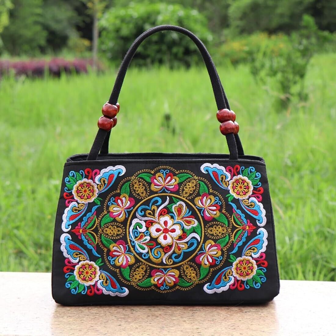 Double-Sided Embroidery Totes Bag Travel Beach Bag Vintage Embroidery Ethnic