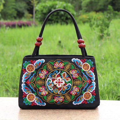 Double-Sided Embroidery Totes Bag Travel Beach Bag Vintage Embroidery Ethnic