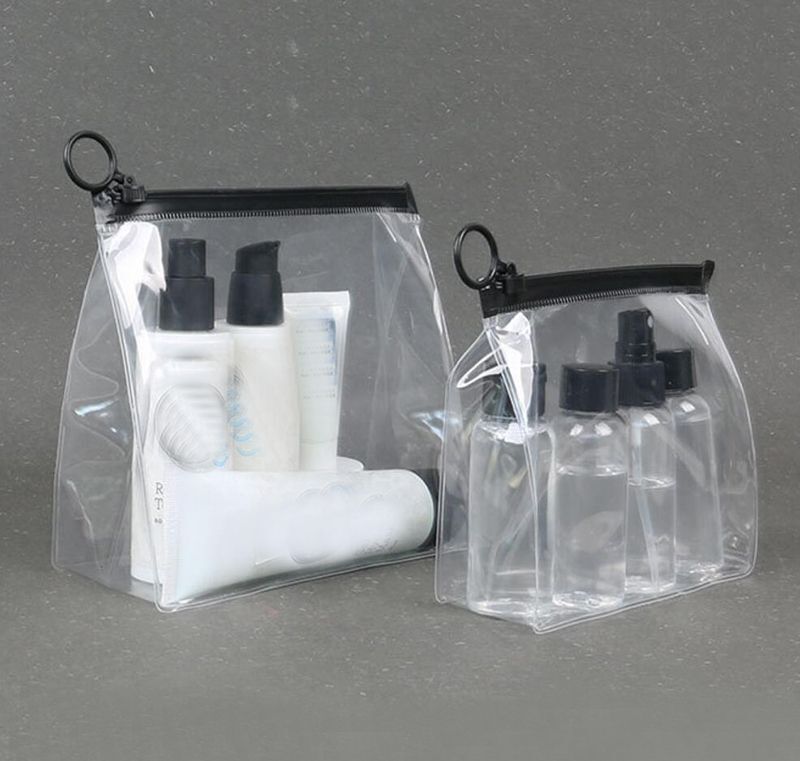 PVC Transparent Bathroom Cosmetic Bag Clear Zipper Makeup Bag Waterproof Purse