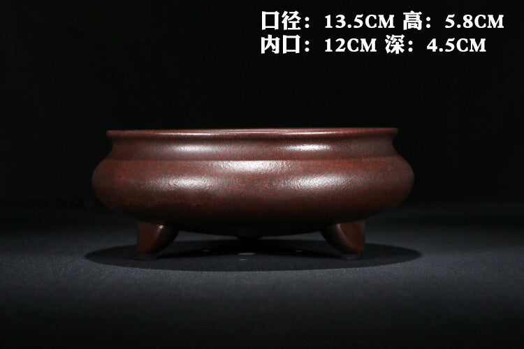5" Chinese Yixing Zisha Classical Round Potted Shohin Desks Plant Pot