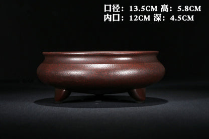 5" Chinese Yixing Zisha Classical Round Potted Shohin Desks Plant Pot
