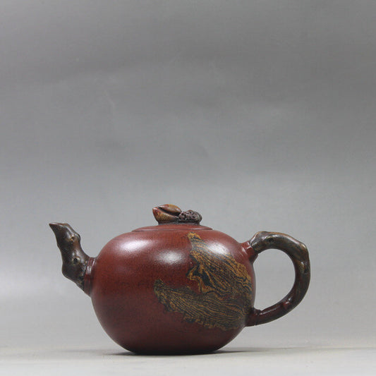 4.9”China Yixing Zisha Pottery Plain Cement Purple Clay Handmade 180ML Teapot