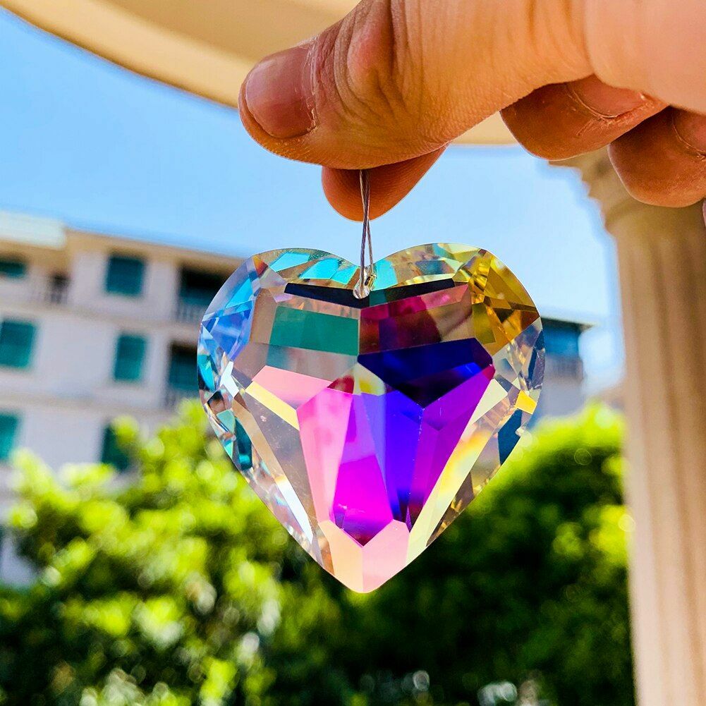 45mm Heart Crystal Prisms Sun Catcher Chandelier Part Love Pendant Glass Hanging