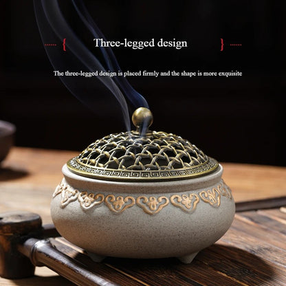 Zen Vintage Ceramic Incense Burner Three-legged Temple Worship Indoor Incense