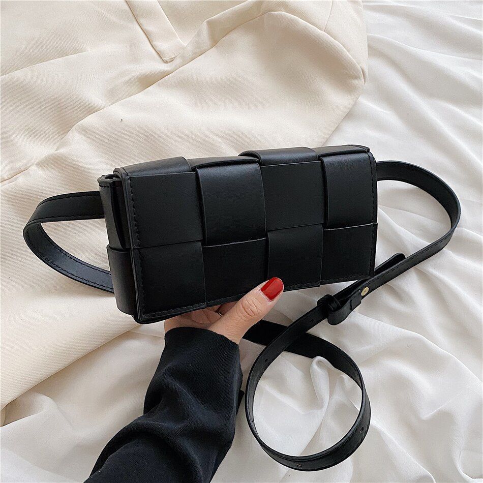 Weave Leather Mini Wallet Luxury Shoulder Bag Fanny Pack Purse Handbag 20*10*5CM