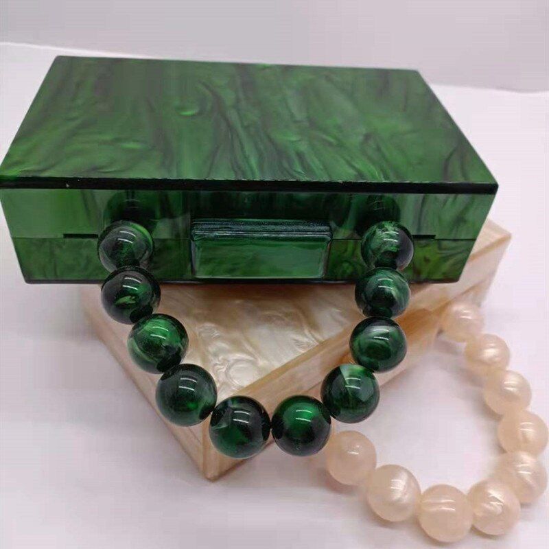 Pearl Green Acrylic Clutch Box Bags Bead Handbag Purse Wallet 18*11*4.5 CM Black