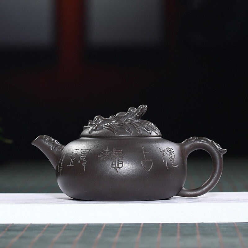 China Real Yixing Zisha Black Clay Tea Pot Marked Handmade 9 Infuser Holes Pots