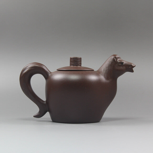 5.5“China Yixing Zisha Pottery Purple Clay Handmade Zodiac Animal Horse Teapot