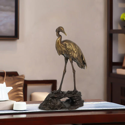 Brass Standing Crane Figurine Statue Office Art Sculpture Home Decor