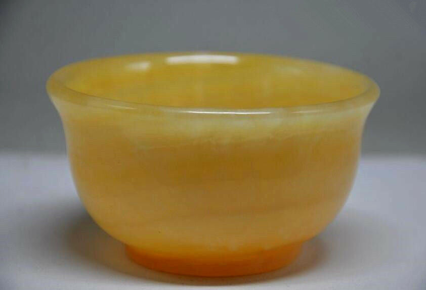 Exquisite Chinese Yellow Jade Handmade Carved Bowl