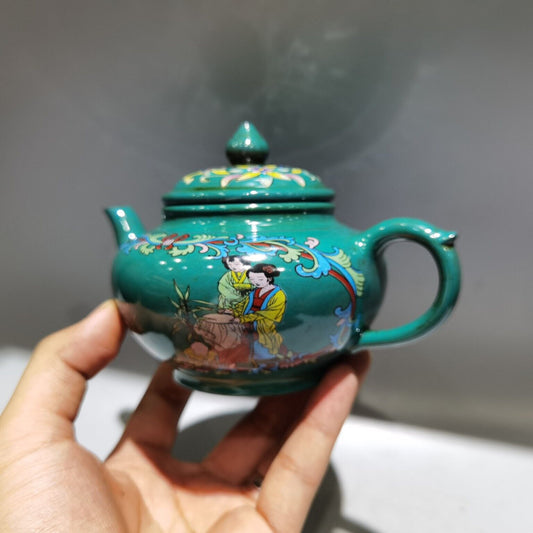 vintage chinese yixing purple clay teapot zisha painted figure story teaware art