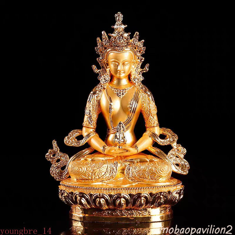 Brass Statue Buddhism Patron Saint Buddha Gilding Amitabha Amitayus Collectible