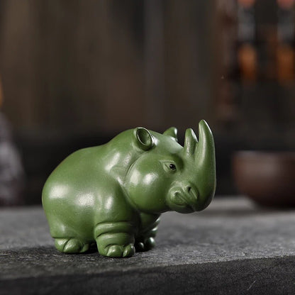 5.5cm Chinese Yixing Purple Clay Tea Pet Rhinoceros Statue Kung Fu Tea Ceremony