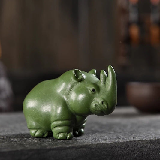 5.5cm Chinese Yixing Purple Clay Tea Pet Rhinoceros Statue Kung Fu Tea Ceremony