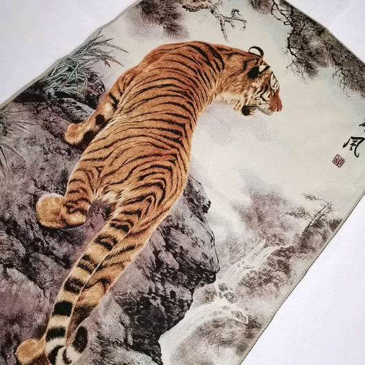 36"in Chinese Cloth Silk 12 Zodiac Animal Tiger Painting Home Decoration