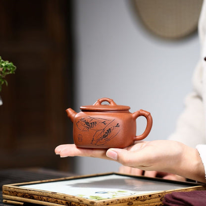 On Sales Yixing Zisha Jiangpo Clay Tea Pot Shrimp Design Master Pot Handmade New