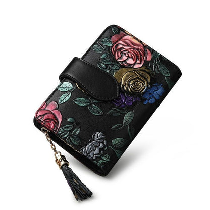 Floral Wallet Leather Purse Short Wallets Leather Coin Purse 9*2.5*13.5 CM 1 PC
