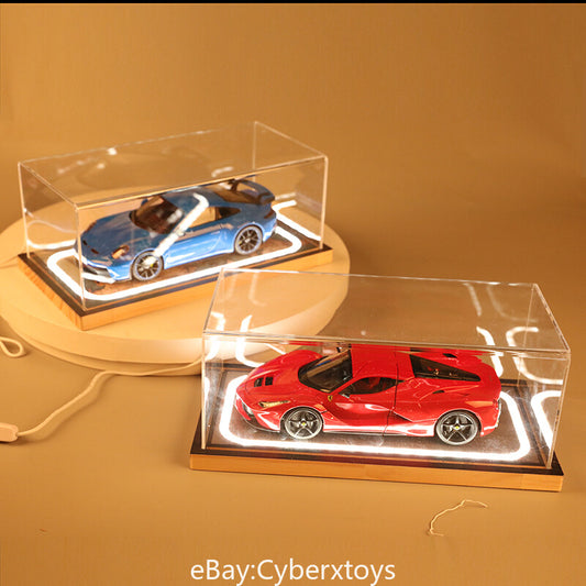 1:18 Scale for Model Car Light-up Wood Base Acrylic Dust Cover Case