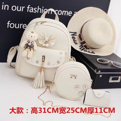 Leather Three Piece Backpack Sets Women Fashion Leather Backpack Card Holder 1PC