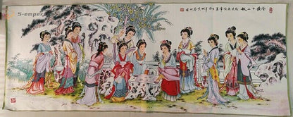 Old Chinese Buddhism Silk Embroidery Painting "Twelve Golden Hairpins"