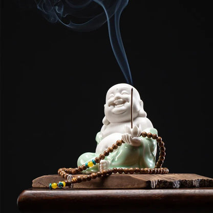 New Creativity Ceramic Maitreya Buddha Statue Home Decor Thread Incense Burner