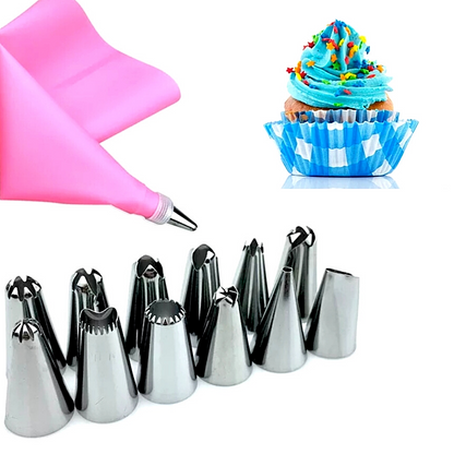 Kit Decoracion De Tortas Pasteles para Adornar con Boquillas de Acero Set 16 Pcs