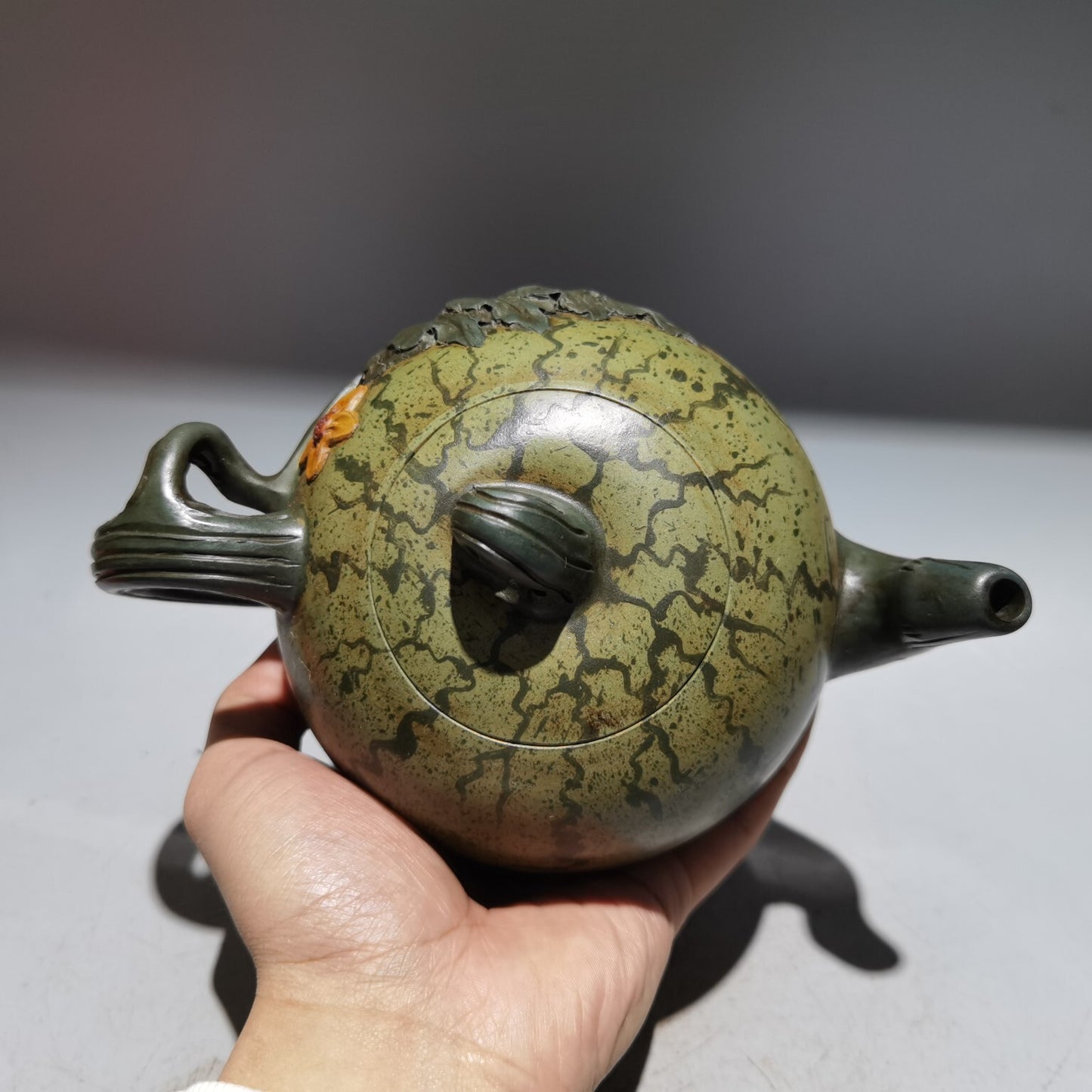 Chinese Yixing Zisha Clay Handmade Carve Watermelon Kung Fu Tea Exquisite Teapot