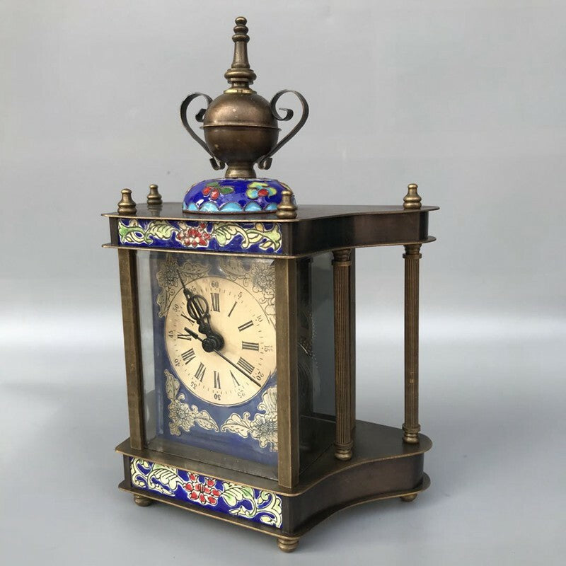 Exquisite Old Chinese copper Cloisonne Enamel handmade Mechanical clock