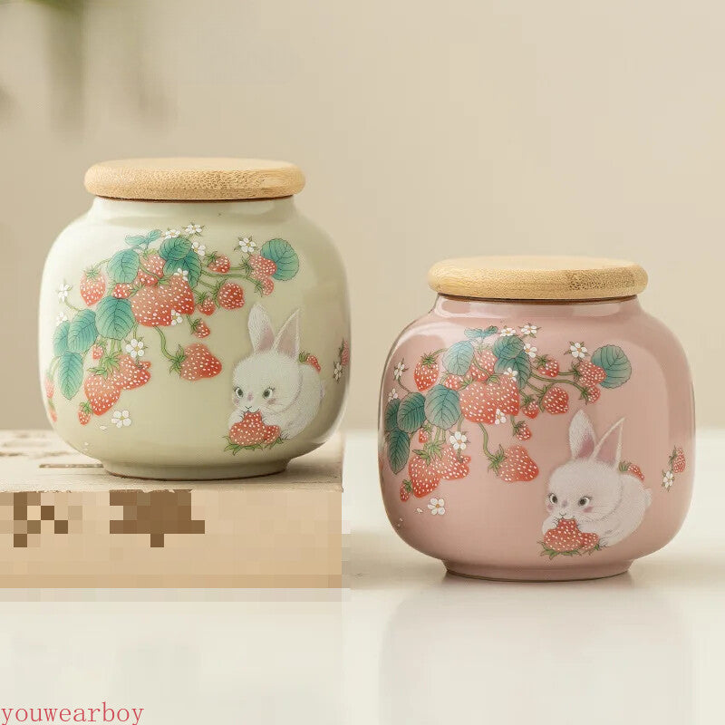 Ru Kiln Strawberry Tea Box Organizer Storage Tank Containers Tea Caddy