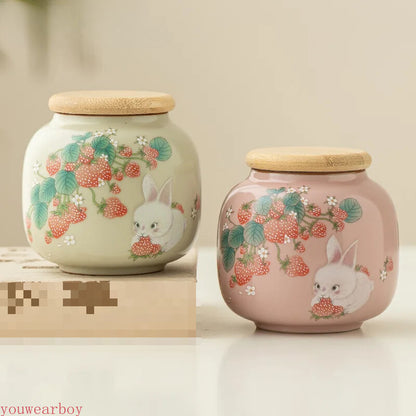 Ru Kiln Strawberry Tea Box Organizer Storage Tank Containers Tea Caddy