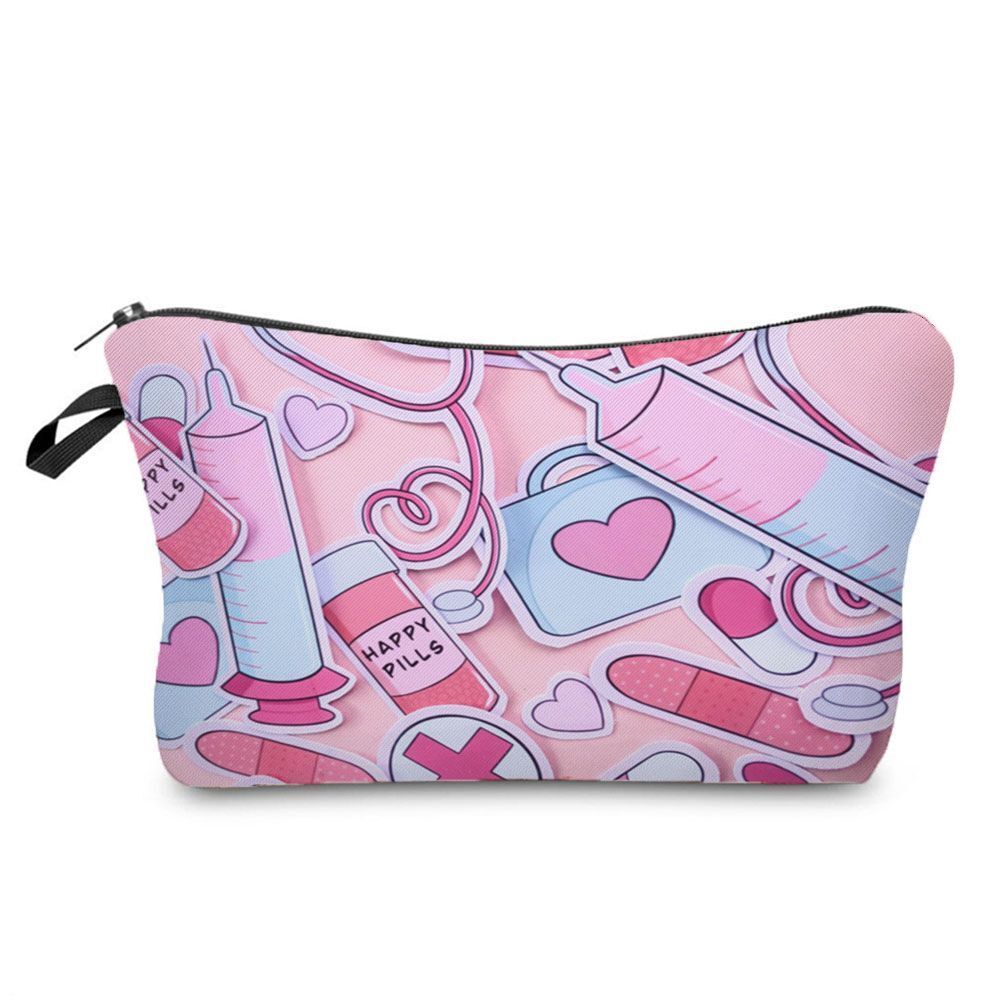 Double Sided Printed Cosmetic Organizer Bag Storage Practical Makeup Bag Handbag