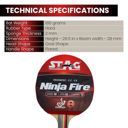 Advanced ITTF Approved Rubber Ninja Fire Wood Table Tennis Racquet Multicolour