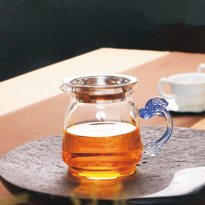Super Cost-effective 12.8oz Glass Pitcher Dragon Carved Handle Tea Filter Net