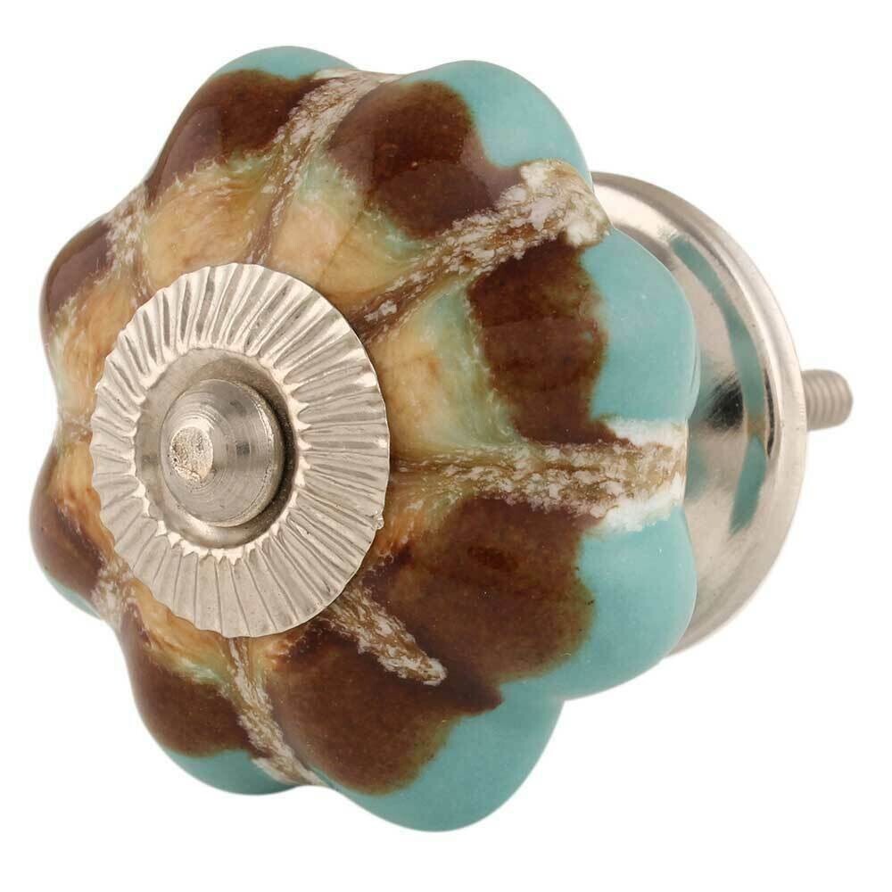 Pack of 10 Handmade Sea Green And Brown Ceramic Drawer Cabinet knobs