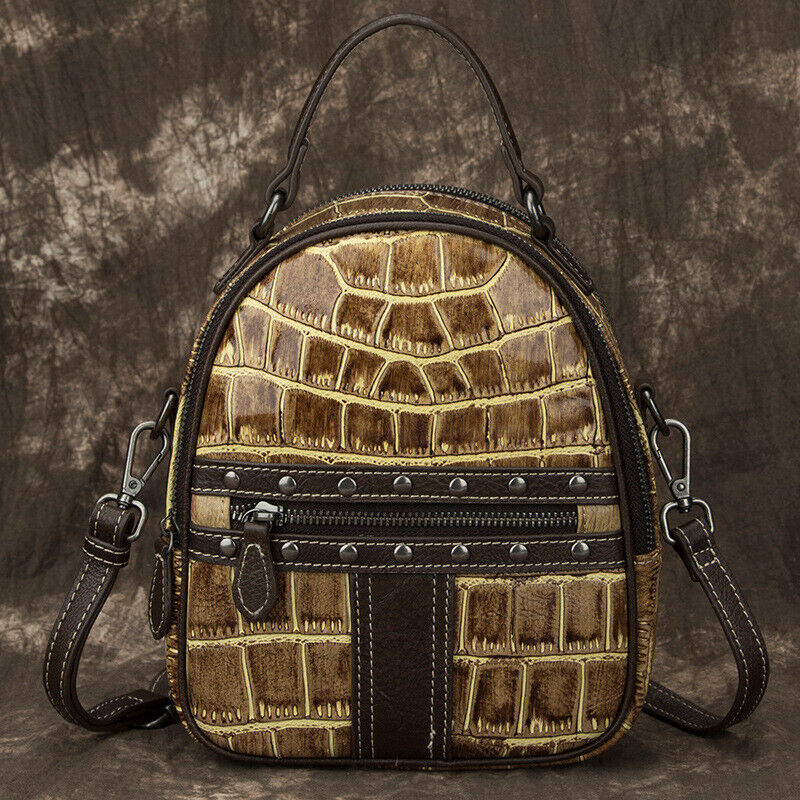 Genuine leather Women's bag, Crocodile Embossed Small Backpack Shoulder Bags