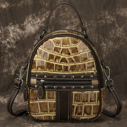 Genuine leather Women's bag, Crocodile Embossed Small Backpack Shoulder Bags
