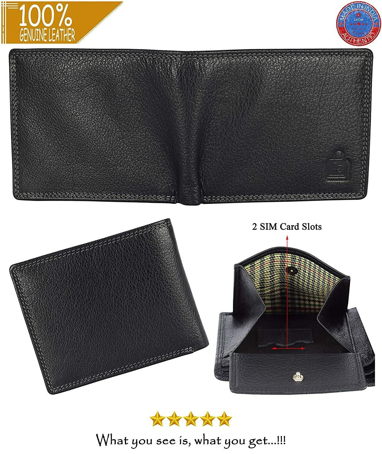 Brand New Authentic RFID Blocking Black BI-Fold Genuine Leather Mens Wallet