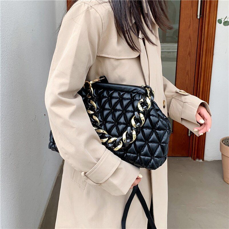 Handbag Thick Chain Purse Crossbody Bag Orange Yellow Shoulder Evening Clutch