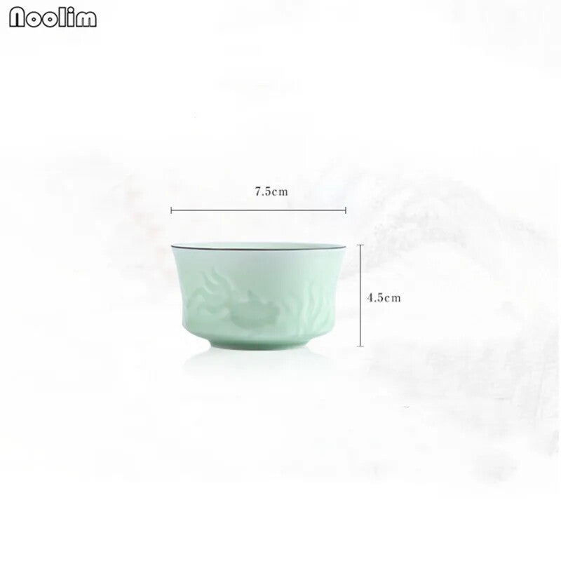 80ml Ceramic Hand Carved Teacup Jingdezhen Celadon Master Tea Cups Creative