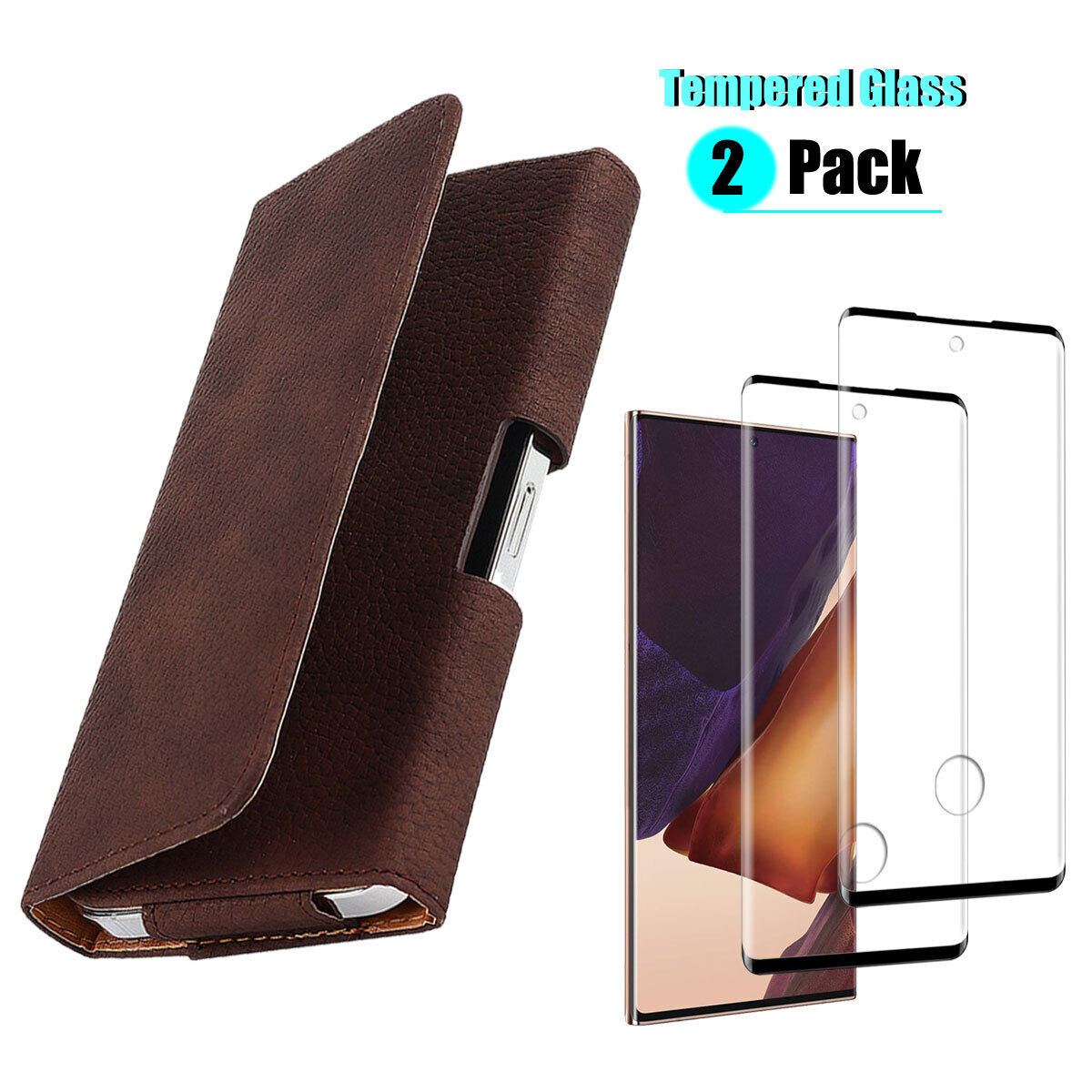 Leather Belt Loop Clip Case Cover / Tempered Glass For Galaxy Note20 Ultra / 5G