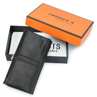 Wallet Metal Frame Genuine Leather Purse Hasp Zipper Coin Pocket Card Holder Bag
