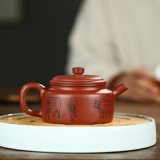 5.1" Chinese Yixing Zisha Pottery Clovershrub Clay 230ML 7 Hole Five Ox Teapot