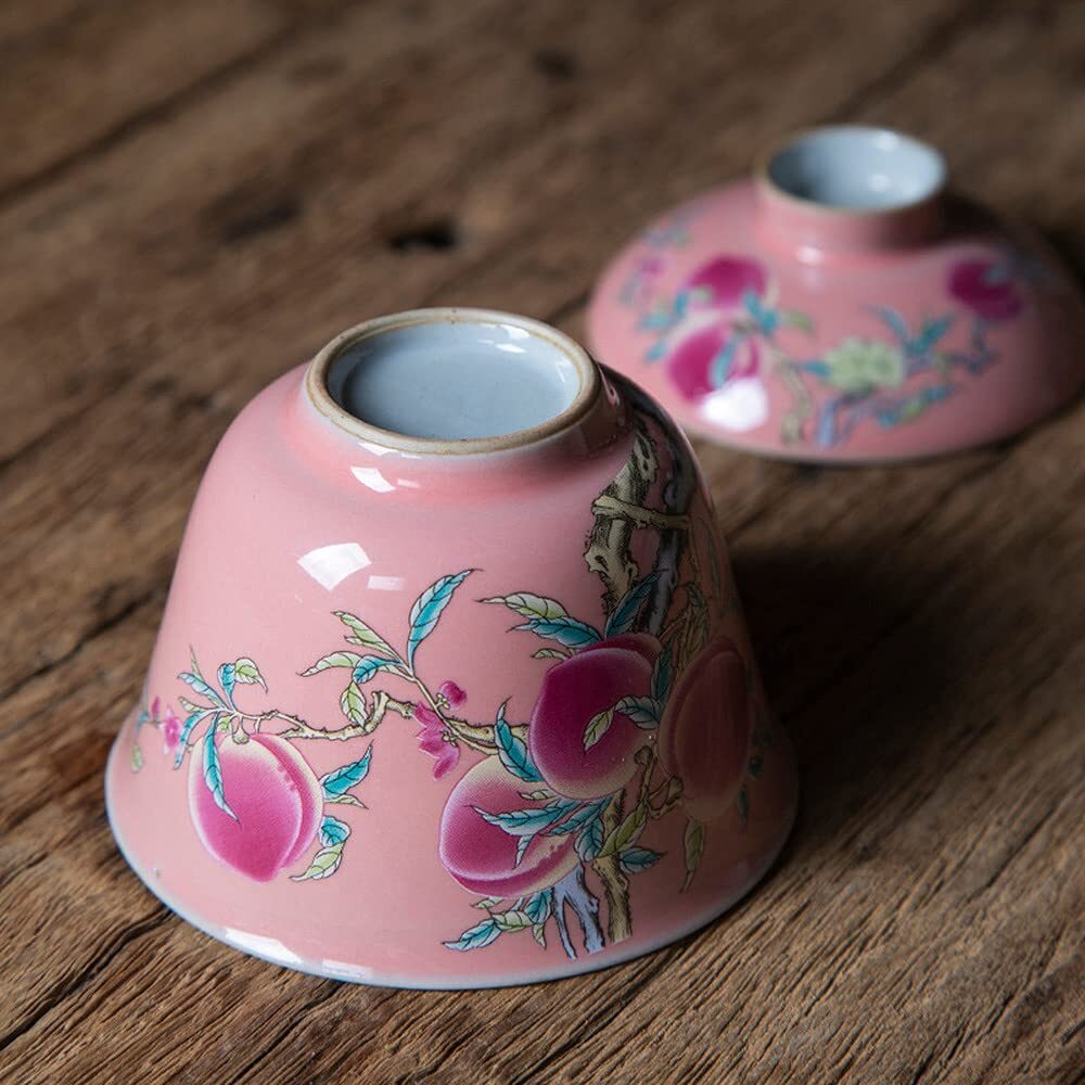 100ml Peach Tureen Ceramic Kung Fu Tea Set Hand Painted Gaiwan Chinese Tea Bowl