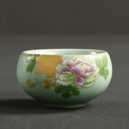 Ru Kiln Tea Cup Handmade Ceramic Cup Flowers Pattern Travel Tea Set Teacups